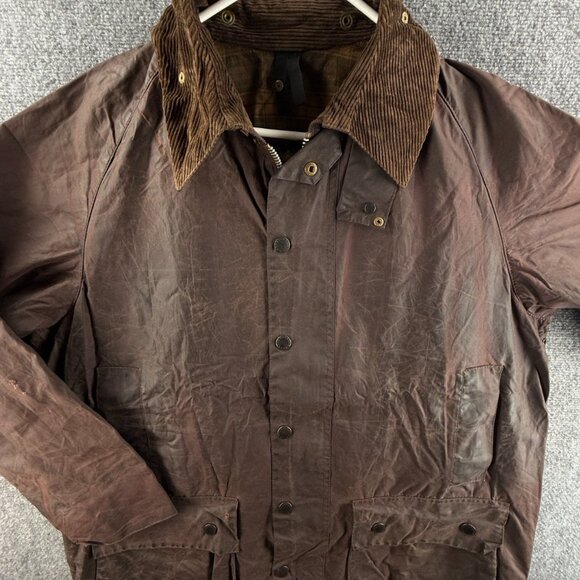 Barbour Beaufort Waxed Jacket Men Full Zip Brown Red Snap A190 Size 44 Adult - Picture 1 of 16
